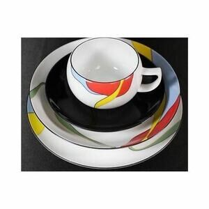 4 Pc MIKASA BEL AIRE LAL04 SALAD PLATE BOWL SAUCER CUP Place Setting black white